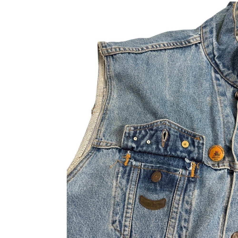 Vintage Levis Denim Vest XL Riding For Christian Motorcycles Patches Harley Pins - Picture 6 of 16
